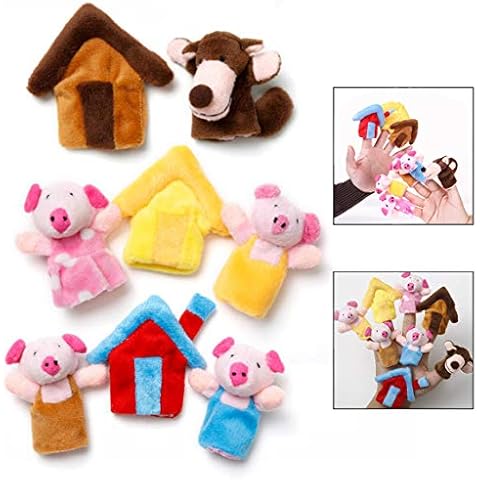 LHKJ 8 Pcs Cartoon Animals Finger Puppets with Little Pigs Educational Plush Doll for Kids, Fairy Tale Puppet Doll for Kids Cover