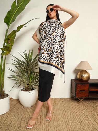 Image of Ravaiyaa - Attitude is everything Women Silk Digital Print Large Square Scarf Breathable Lightweight Neckerchief Printed Headscarf 40 inch x 40 inch Inch