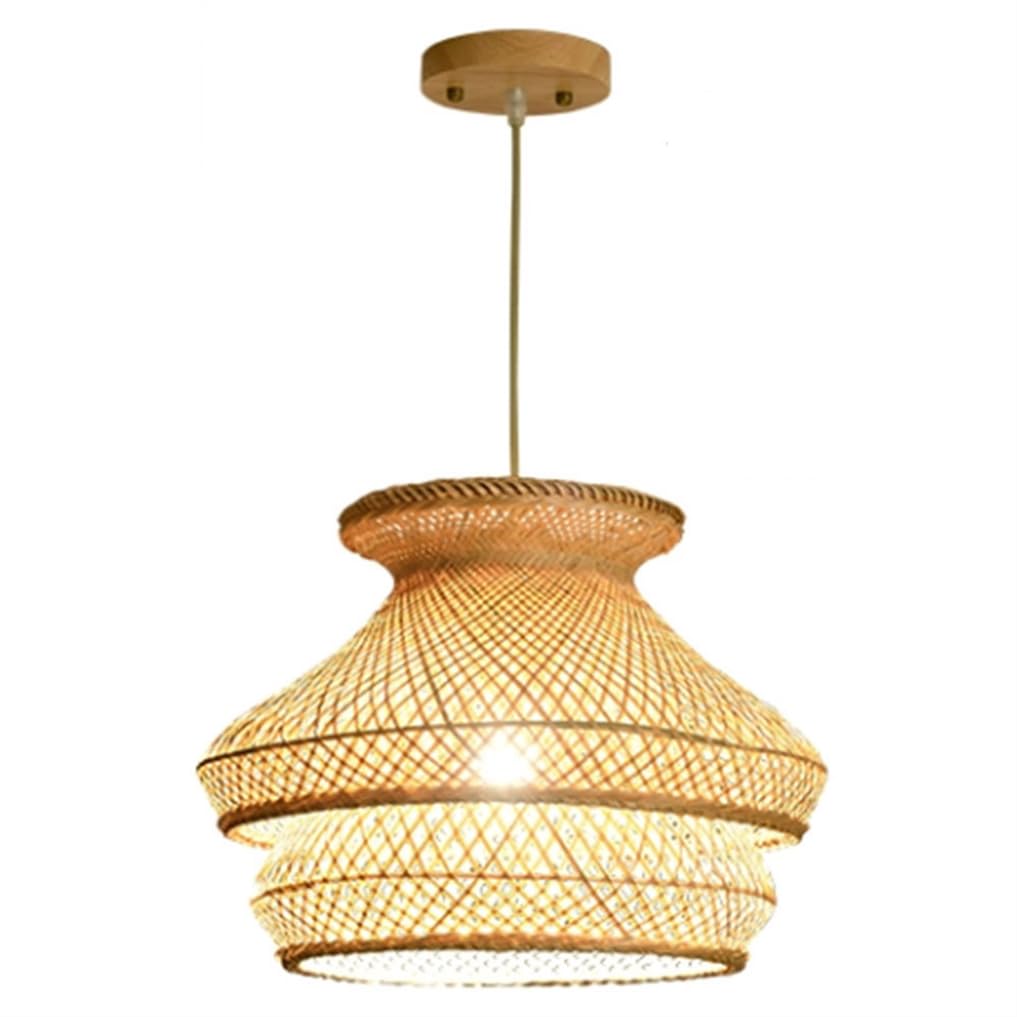 LYMSXAZOU 15.7in Bamboo Rattan Ceiling Hanging Light Retro Fixtures Height Adjustable Creative Chandelier, For Kitchen Living Room Bars Pendant Lamp Shade Handwoven Wicker Lighting