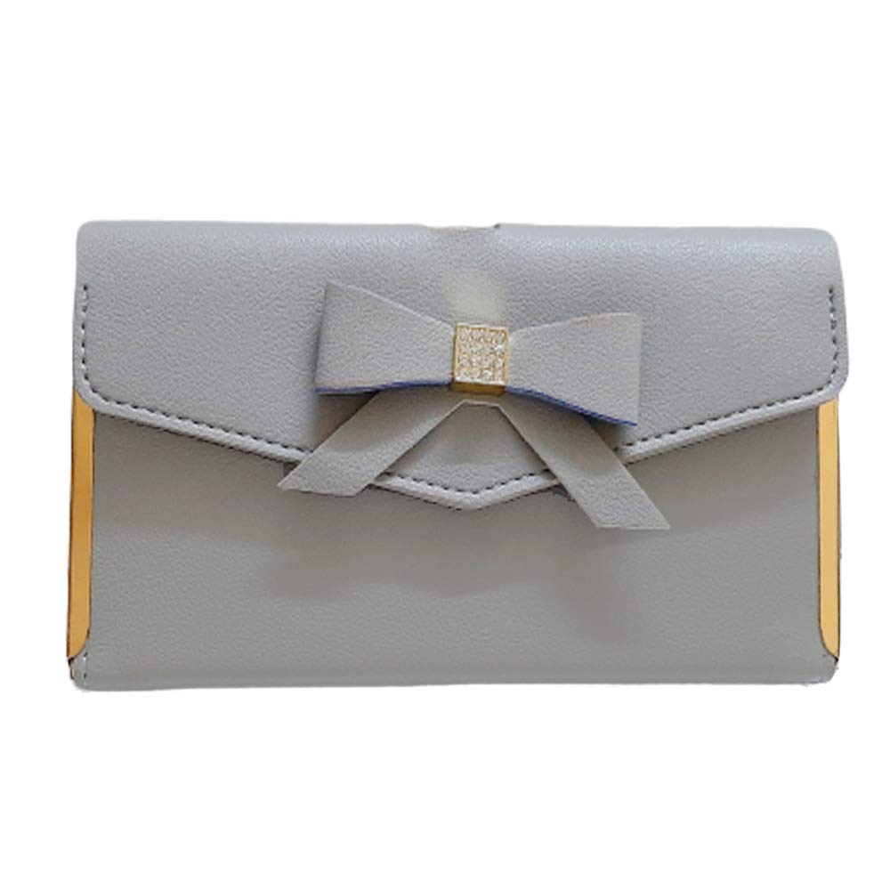 V4UWomen's Leather Lady Long Wallet Purse Coin Button Clutch Bag (Grey)