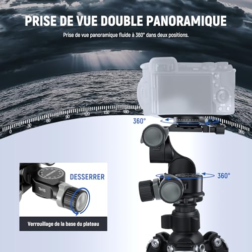 NEEWER TH15 Tête trépied à 3 Voies avec Engrenages, tête à 3 Axes panoramique en Alliage d'aluminium avec Mode Grand et Fin, Plaque QR Arche à 360 °,réglage millimétrique,Chiffon Nettoyage, Max 6kg – vue 5
