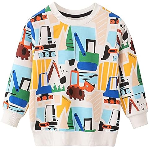 Boys Christmas Jumper Excavator Sweatshirt Crew Neck Tops Cotton Outfit Casual Sports Winter Clothes 4-5 Years Cover