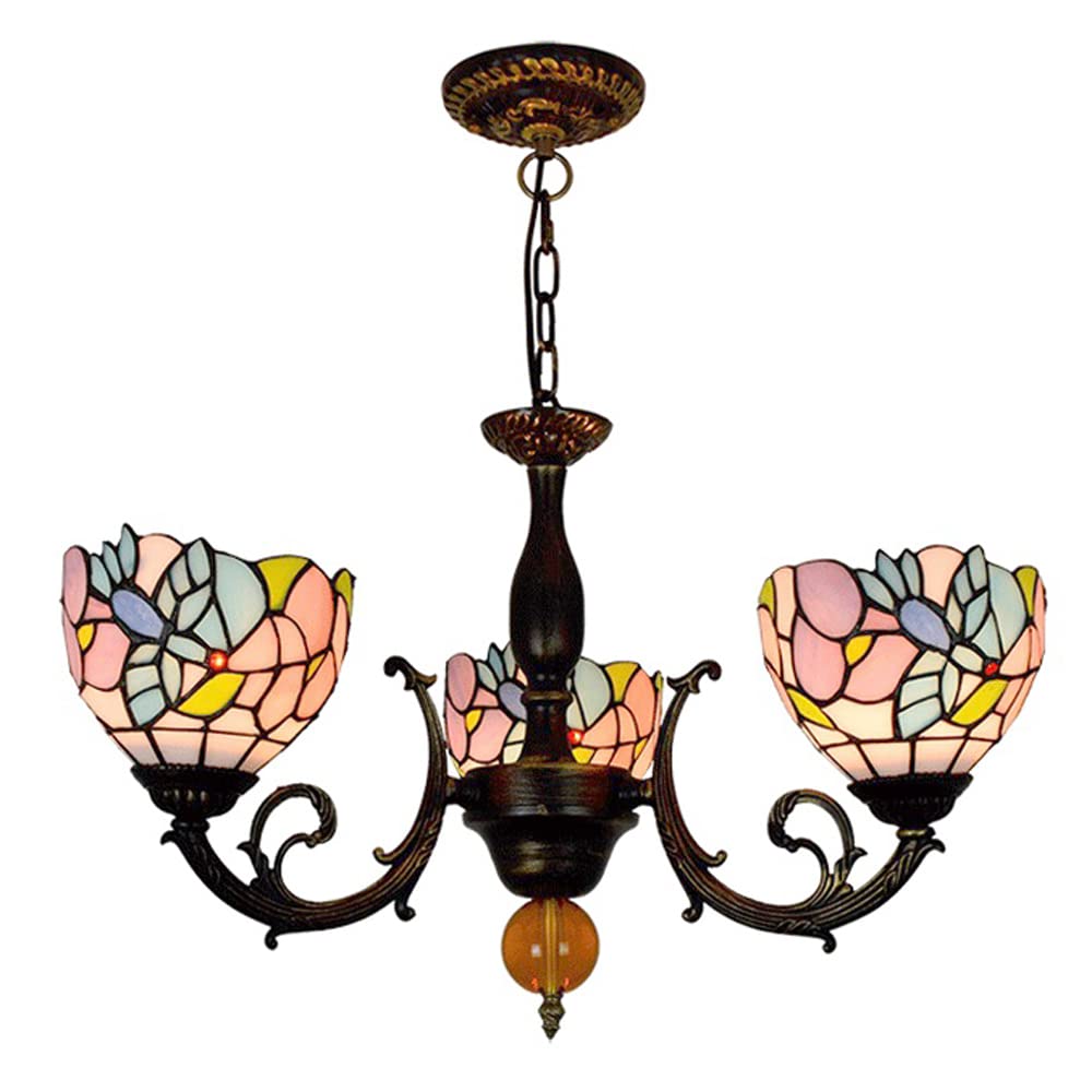 FYZDLAOR Bird Pattern 3-Light Chandelier,Adjustable Pendant Light Light Fixtures,Tiffanystyle Stained Glass Hanging Light Wide 20 Inch Height 32 Inch
