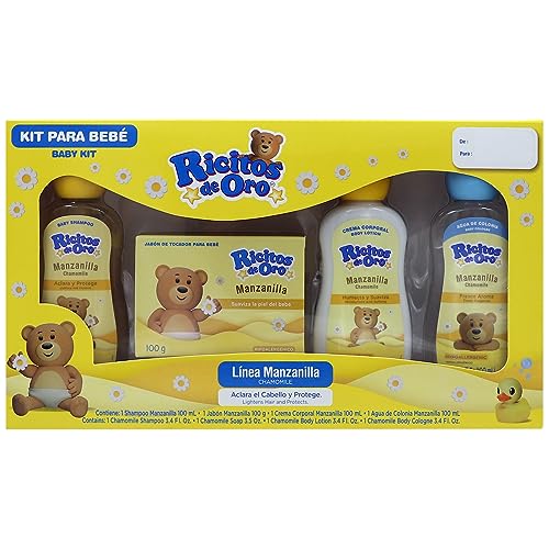 Image of Ricitos de Oro Baby Kit, Chamomile, Hypoallergenic Products, Chamomile Shampoo, Bar Soap, Body Lotion, Body Cologne, 4 Products Inside, One Kit