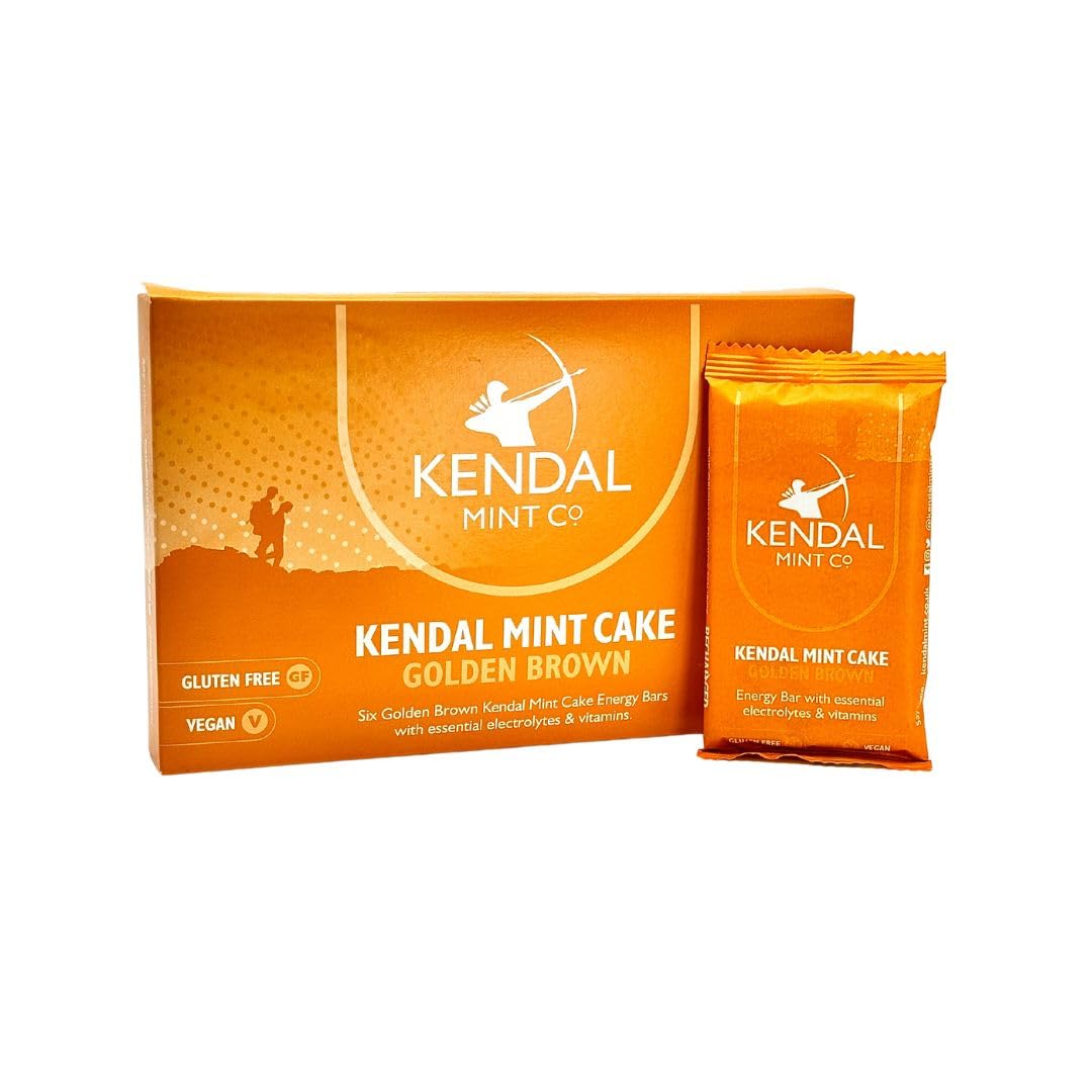 KMC Barrette energetiche tascabili, gusto originale, Kendal Mint Cake ricaricate, vegane, senza glutine con elettroliti essenziali e vitamine, 35 g (30 pezzi (confezione da 1), marrone dorato)