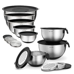 Belwares Stainless Steel Mixing Bowls Set of 3 & 5 with Lids, 1.5 Quarts, BPA Free, Non-Slip Bottom, Oven-Safe