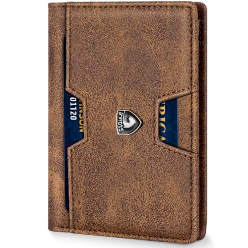 GSOIAX Wallet for Men Slim RFID Blocking Front Pocket Bifold Wallet Leather Money Clip 10-12 Cards Mens Wallet with ID Window Thin Minimalist Credit Card Holder Birthday Gifts for Men Patterned-Brown