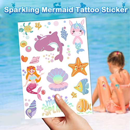 Glitter Mermaid Temporary Tattoo 76 Sheets Glitter Styles Kids Tattoos Stickers Birthday Decorations Party Under The Sea Animal Waterproof Fake Tattoos Best Gift For Boys Girls #TOP1