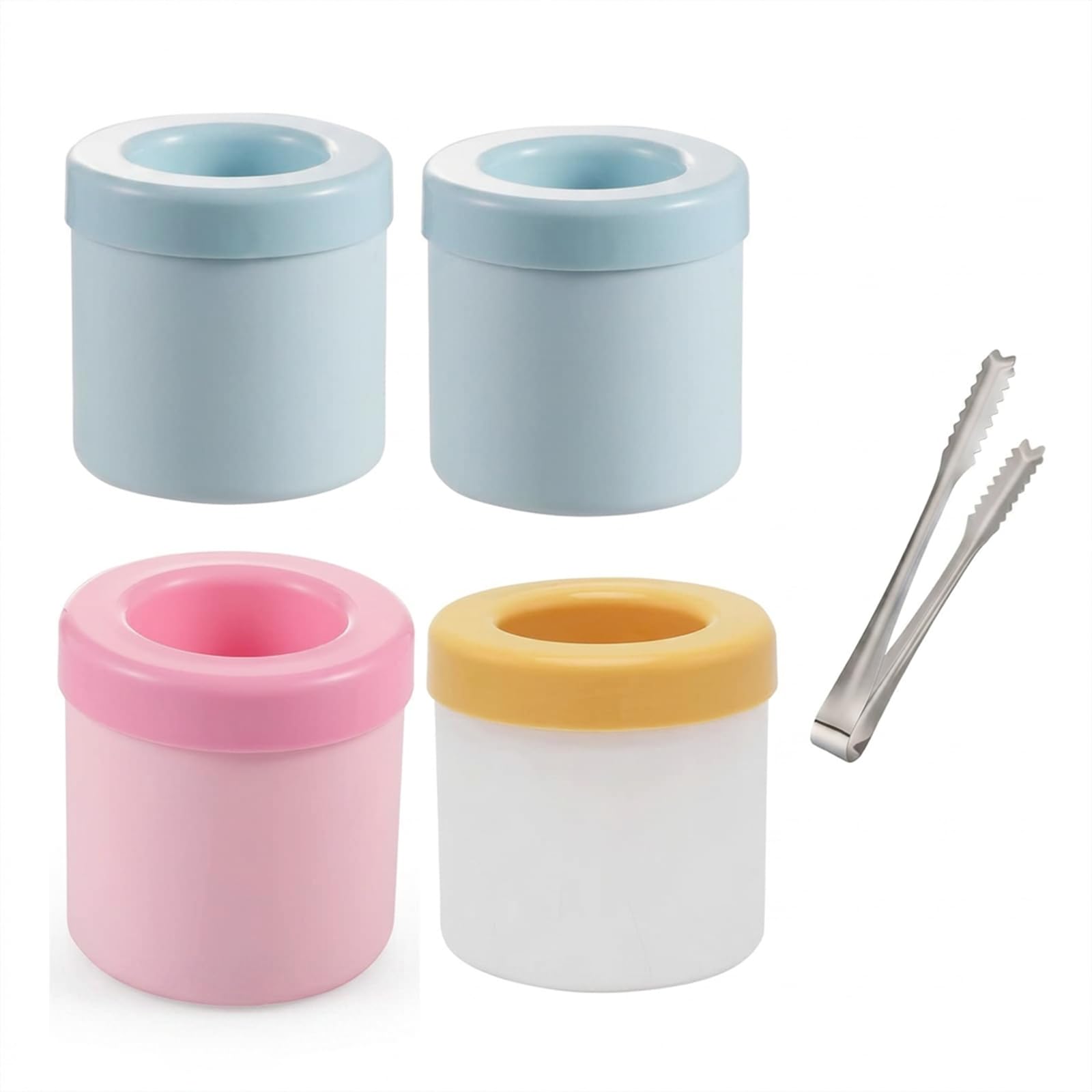 4 Mini Ice Cylinders in 3 Colors and 1 Ice Tong, Small Ice Cube Tray Set for Home Bartenders, Party Planners & Beverage Lovers