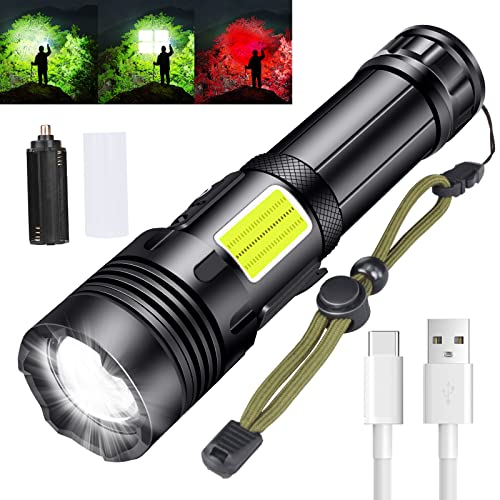 Ginlpd Rechargeable LED Flashlights,10000 Hight Lumens Super Bright Waterproof Small Flashlights with COB Side Light, Handheld Flashlights with 10 Light Modes & Zoomable for Outdoor Camping Hiking