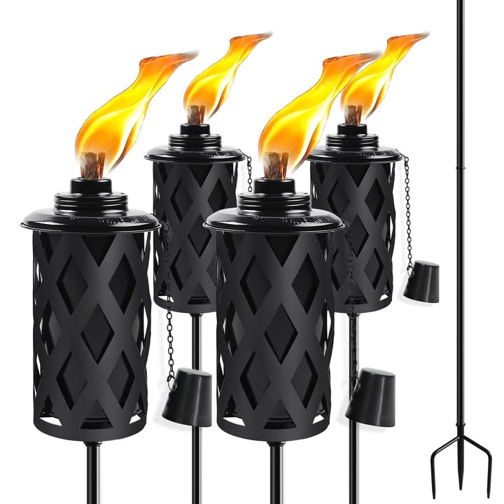 FALBAWR Citronella Torches for Outside Set of 4, 16 Oz Outdoor Torches with 3-Prong Grounded Stake,...
