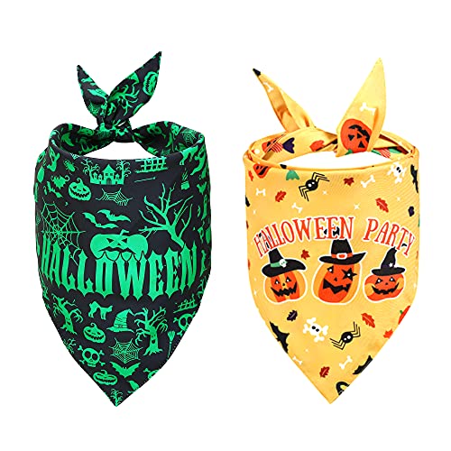 IOKHEIRA 2pcs Halloween Dog Bandanas Printed Pumpkin Bibs Pet Bandanas Reversible Triangle Scarf Costumes for Larges Dogs,Dog Pumpkin Accessory Bandanas
