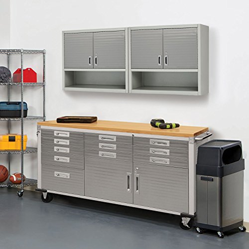Seville Classics Ultrahd Solid Steel Rolling Lockable Metal Storage Wall Cabinet Locker Organizer W/Adjustable Shelves For Garage, Warehouse, Office, Classroom, 36" W X 12" D X 30" H, Granite Gray #TOP5