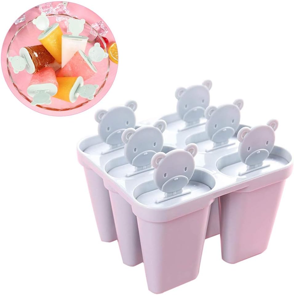 6 Cavity Ice Popsicle Makers Ice Lolly Molds Fashion Cute Bear Plastic Molds (Color : A)