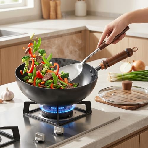 Wok de hierro fundido sin recubrimiento de 10 pulgadas miniatura 6