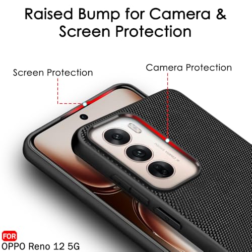 Image of TheGiftKart Back Cover Case for Oppo Reno 12 5G | Slim & Lightweight | Ultra-Premium Design | Camera Protection Bump | Fabric Texture Case Cover (PC & TPU, Black)