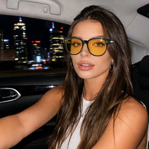 Image of HAOLOTA Night Driving Glasses for Women Anti Glare | Trendy Cat Eye Shapes, Oversized Large Frame Over Glasses Night Vision Glasses, Lightweight, Driving Nighttime