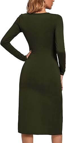 Miniatura 2 de LYANER Vestido midi de manga larga con cuello redondo y abertura en el muslo para mujer