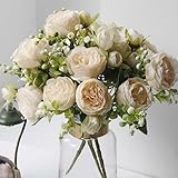Beyeour Artificial Flowers Silk Peonies Yellow Fake Peony Bouquet 3 Bundles Flower Arrangements for Outdoors Wedding Table Centerpiece Faux Flowers for Indoor Decoration (Yellow)