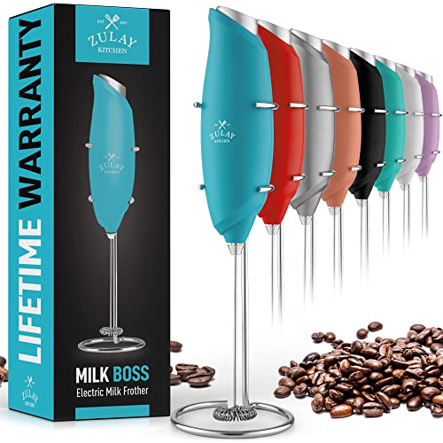 Image of Zulay Kitchen Powerful Rechargeable Milk Frother Handheld Lux Foam Maker for Lattes, Teal, Rechargeable