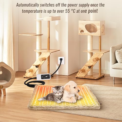 Image of Heeyoo Pet Heating Pad, Adjustable Temperature Dog Cat Heating Pad with Timer, Waterproof Heated Dog Bed with Chew Resistant Cord, Auto Power-Off Indoor Pet Heated Mat for Dogs and Cats, 18 inch x 16 inch