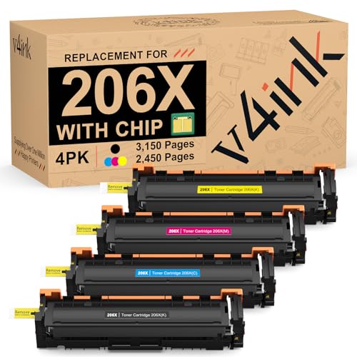 Image of 206X 206A Toner Cartridge 4 Pack High Yield (Upgraded Chip) Compatible Replacement for HP 206X W2110X W2111X W2112X W2113X use with Color Pro M255dw MFP M283fdw M283cdw M282nw Pirnter