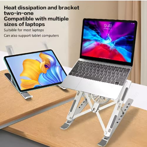 Image of Kian Adjustable Laptop Stand with Detachable Fan| Foldable Portable Holder Compatible for Laptops | Adjustable Height & Angle Holder (Multi Color)(Pack of 1)