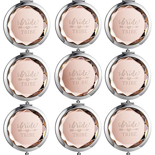 STARAMZ 9 Sets Bridesmaid Proposal Gifts Compact Mirror, 1 Bride to Be Makeup Mirror 8 Bride Tribe Mirrors Wedding Bridesmaid Gifts-Mirror for Bridal Party,Champagne Mirror