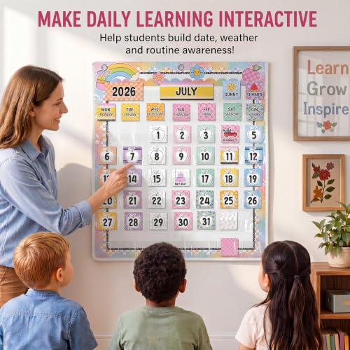 Kosiz 121 Pcs Classroom Calendar Pocket Chart Set - Calendar Bulletin Board Set with Seasons, Weather, Festival & Dates Back to School Supplies for Homeschool Classroom Decoration(Pastel Apple) - Image 7