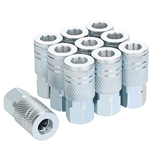 JOROY 1/4 Air Hose Fittings, Industrial M-Type Coupler, 1/4 Inch Flow Size, 1/4 Inch Female Threads Size, Steel Material, 300PSI, 10 Pieces Air Compressor Accessories Set