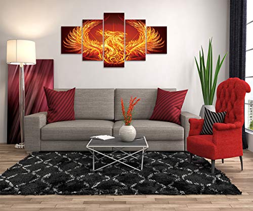Born Of Fire Phoenix Nirvana Fly To The Fire Of Hope Canvas Print Paintings For Living Room Decorative 5 Piece Chinese Myth Shiny Glitter The Birds Picture Wall Home Decor Framed(60''Wx32''H) #TOP4