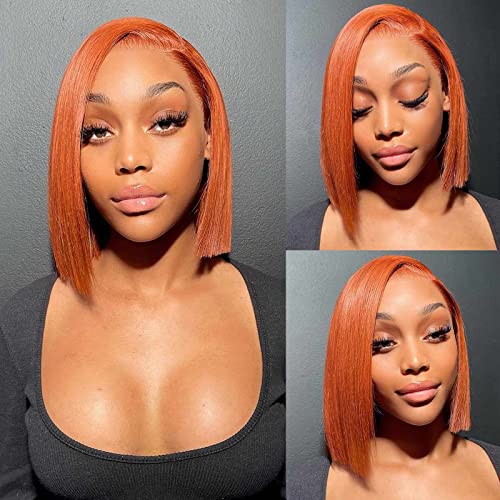 UCUVIC Ginger Lace Front Wigs Human Hair Bob Wig 13x4 Frontal Glueless Wigs Human Hair Pre Plucked, Color #350 Bob Wigs Ginger Wig HD Lace Front Wigs Human Hair Wigs 180% Density 12 Inch, 1 Count