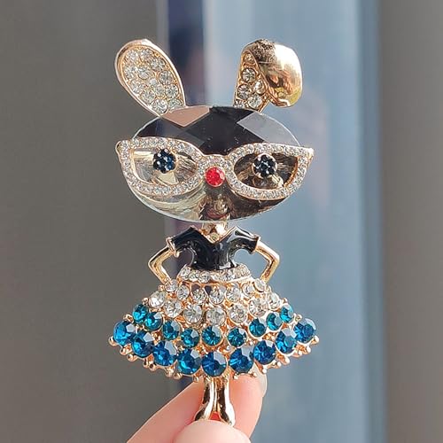 Image of Cubic Zirconia Rabbit Brooch Pin,Vintage Charming Rhinestone Chunky Cartoon Glasses Bunny Lapel Pin,Aesthetic Accessories Jewelry Gift for Women