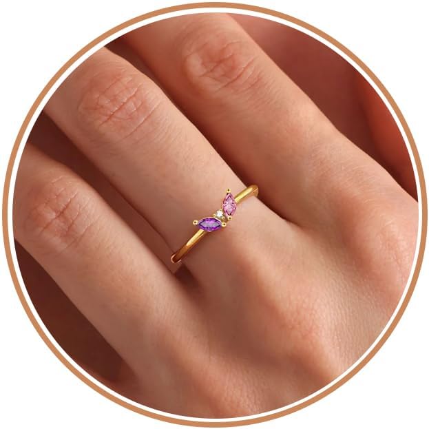 Btysun Christmas Gifts for Women Stocking Stuffers Birthstone Rings for Women Gold Rings for Women Non Tarnish with Birthstone 21st Birthday Gifts for Her Daughter Sister Christmas Jewelry