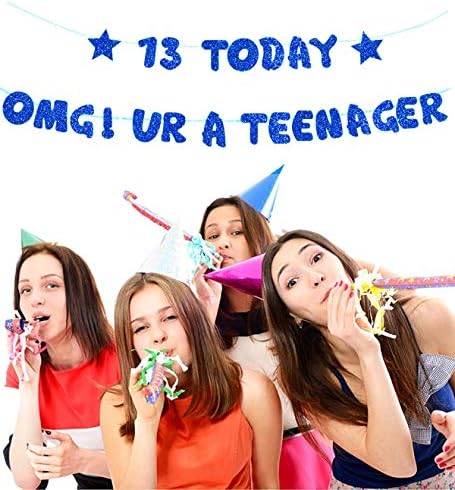 13th Birthday Banner for Boys OMG UR A Teenager Birthday Party Bunting Paper Banner Backdrop 13th Teenager Birthday Party Decorations Blue