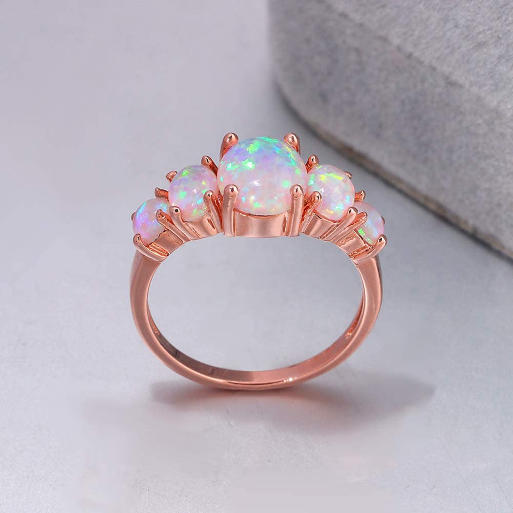 Anillo de plata de ley chapado en oro creado blanco/azul/naranja/rosa con ópalo de fuego para mujer, joyería de piedras preciosas, talla 5-12, Piedra, ópalo rosado creado 3