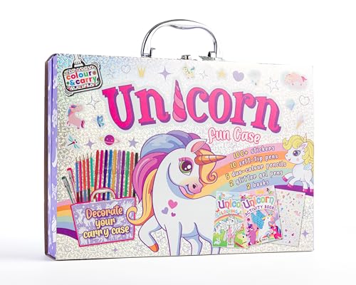 Bookoli - Unicorn Fun Activity Case - Fun Activity Set for Kids - Unicorn Gift for Kids Aged 6 to 9 Years - Includes Colouring and Activity Books, Pens and Over 100 Stickers