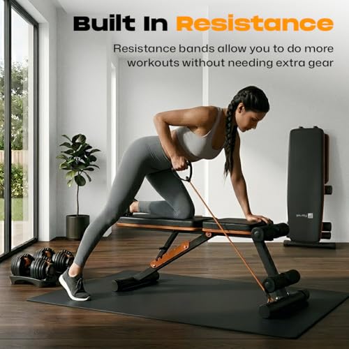 Image of Flexnest Commercial Grade Adjustable And Foldable Gym Bench Incline,Decline & Flat 250 Kg Capacity Fitness Gym Bench with Resistance Ropes For Home Workout,Premium Leather Adjustable Multi-Purpose Machine - Black (Flexbench EZ)