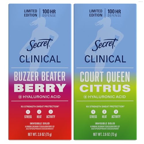 Image of Secret Clinical Strength Antiperspirant Deodorant Bundle for Women, 100hr Defense, Triple Threat Sweat Protection with Hyaluronic Acid, Court Queen Citrus & Buzzer Beater Berry Scents (Pack of 2)