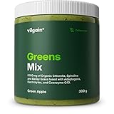 Vilgain Greens Mix (300 g) Grüner Apfel Ohne Koffein – 30 Portionen Superfood Pulver Mit Spirulina, Chlorella & Gerstengras, Veganes Greens Supplement Mit Elektrolyten Für Vitalität & Verdauung