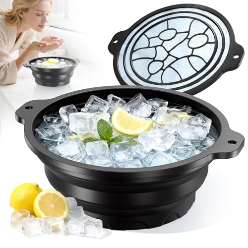 Image of Face Bowl for Ice with Built-in Ice Tray - Collapsible Silicone Facial Ice Bath Bowl for Cold Plunge Therapy, Skin Tightening & Acne Relief - Portable Spa Tool for Home & Travel(Round)