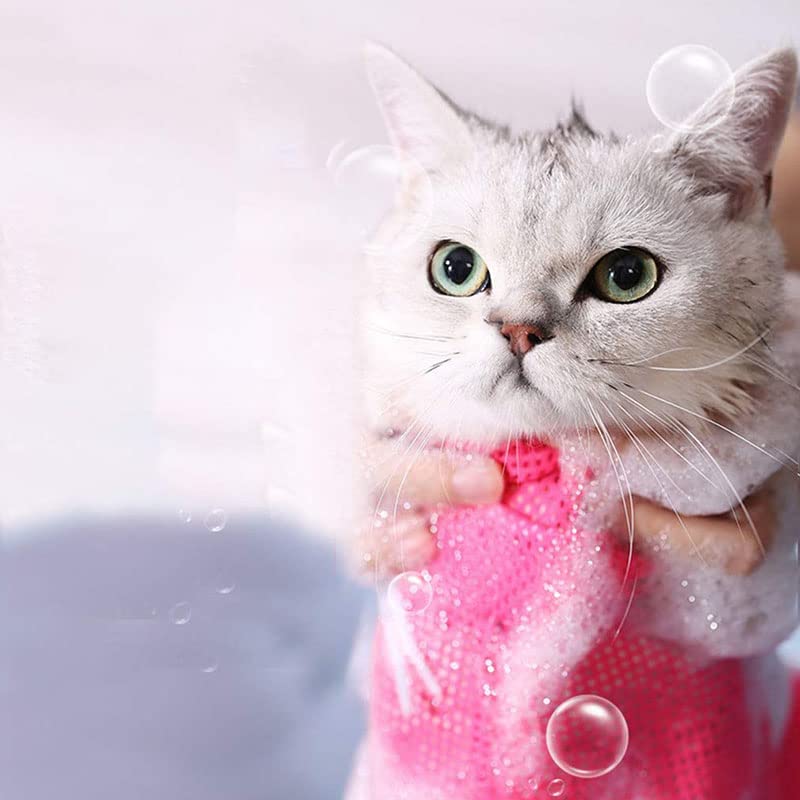Image of Acxico 2 Pcs Cat Grooming Bath Bag Mesh Cat Washing Bag Biting Restraint for Pet Bathing Nail Trimming