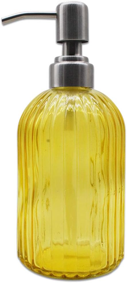 V-Shine Refillable Liquid Soap Dispenser, Stainless Steel Pumps, Glass, Yellow, 16 oz, Multi-Purpose
