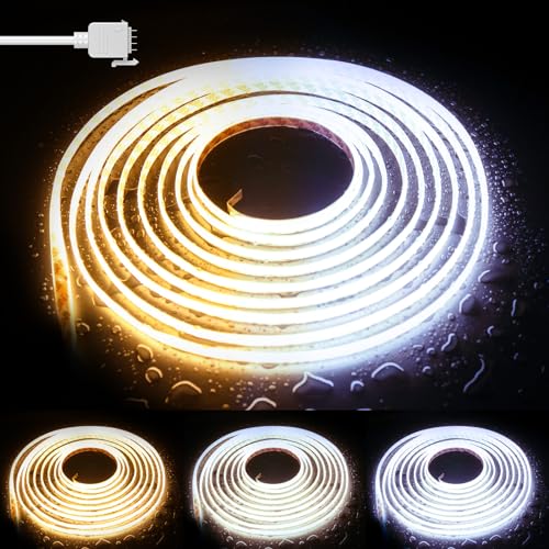 PAUTIX Ruban LED COB CCT Réglable Blanc IP65 étanche, CRI93 5m 2700K-6500K à intensité variable 24V pour éclairage sous armoire, chambre à coucher, cuisine (adaptateur et contrôleur non inclus)