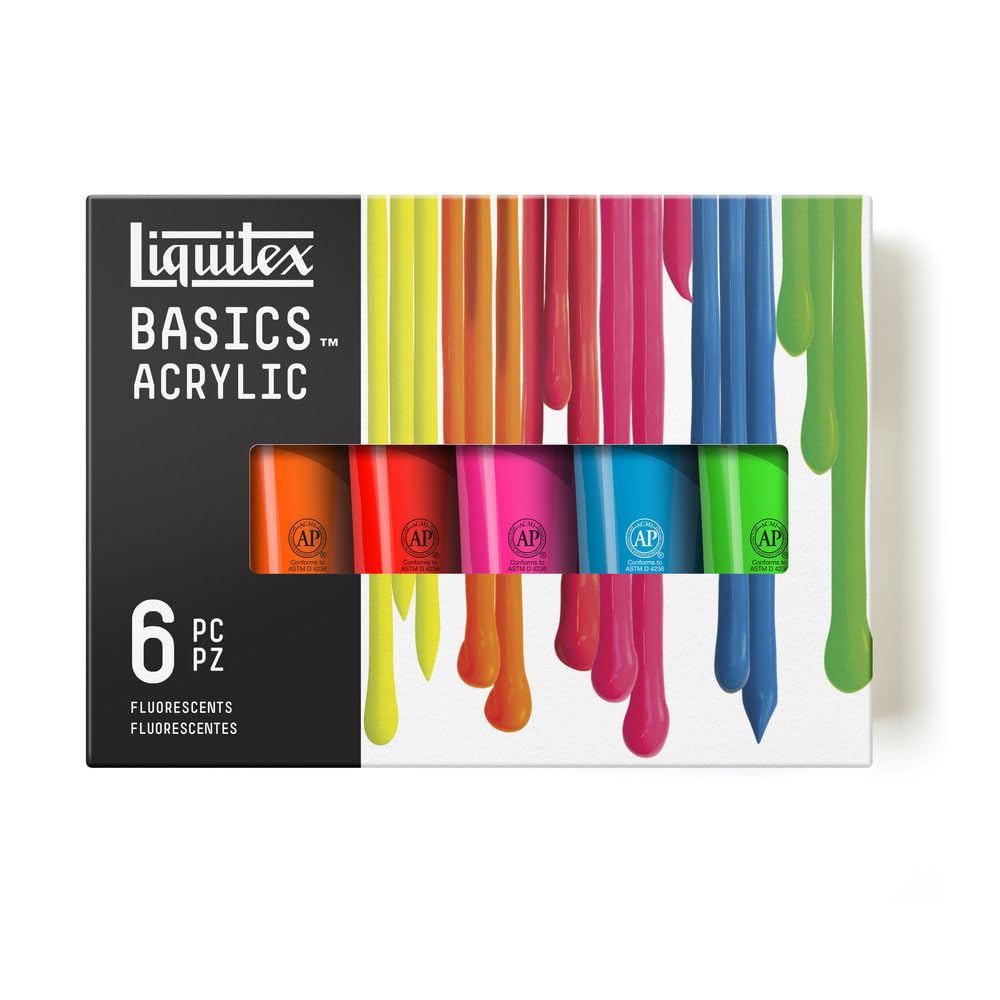 Liquitex BASICS Lot de 6 peintures acryliques fluorescentes 118 ml