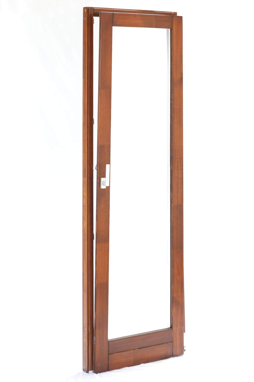 Porta Finestra 1 Anta In Legno con Anta Ribalta - Verniciato in 6 colori a scelta - Vetrocamera bassoemissivo e antifortunio - 4 Misure a scelta (870x2355 (Sinistra), T16 Noce Bruno)