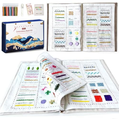 spicssa Beginner Embroidery Stitch Book Kit Embroidery Kit for Beginners Adults with Video Tutorials 79 Essential Embroidery Stitches Patterns DIY Your Stitch Book