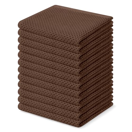 Image of Homaxy 100% Cotton Waffle Weave Kitchen Dish Cloths, Ultra Soft Absorbent Quick Drying Dish Towels, 12 x 12 Inches, 12-Pack, Coffee