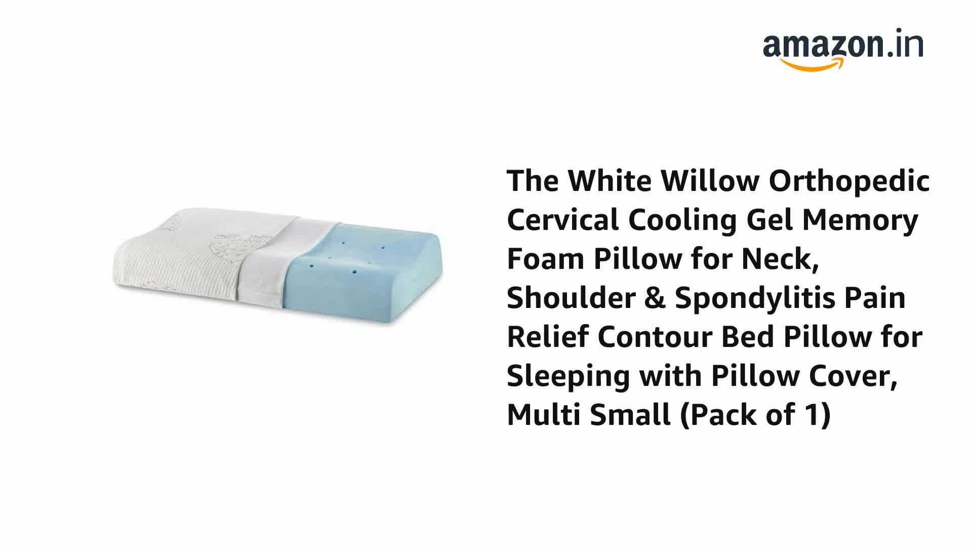 The White Willow Orthopedic Cervical Cooling Gel Memory Foam Pillow for Neck, Shoulder & Spondylitis Pain Relief Contour Bed Pillow for Sleeping with Pillow Cover, Multi Small (Pack of 1)