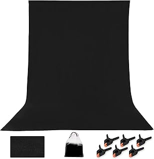 ROSNONG Black Backdrop,1.8×2.8m Photo Backdrop Black Photo Background Thicken Portable Collapsible Photoshoot Backdrop for Photo Wall Photo Studio Photography Background with 6 Piece Clips + 1 Bag